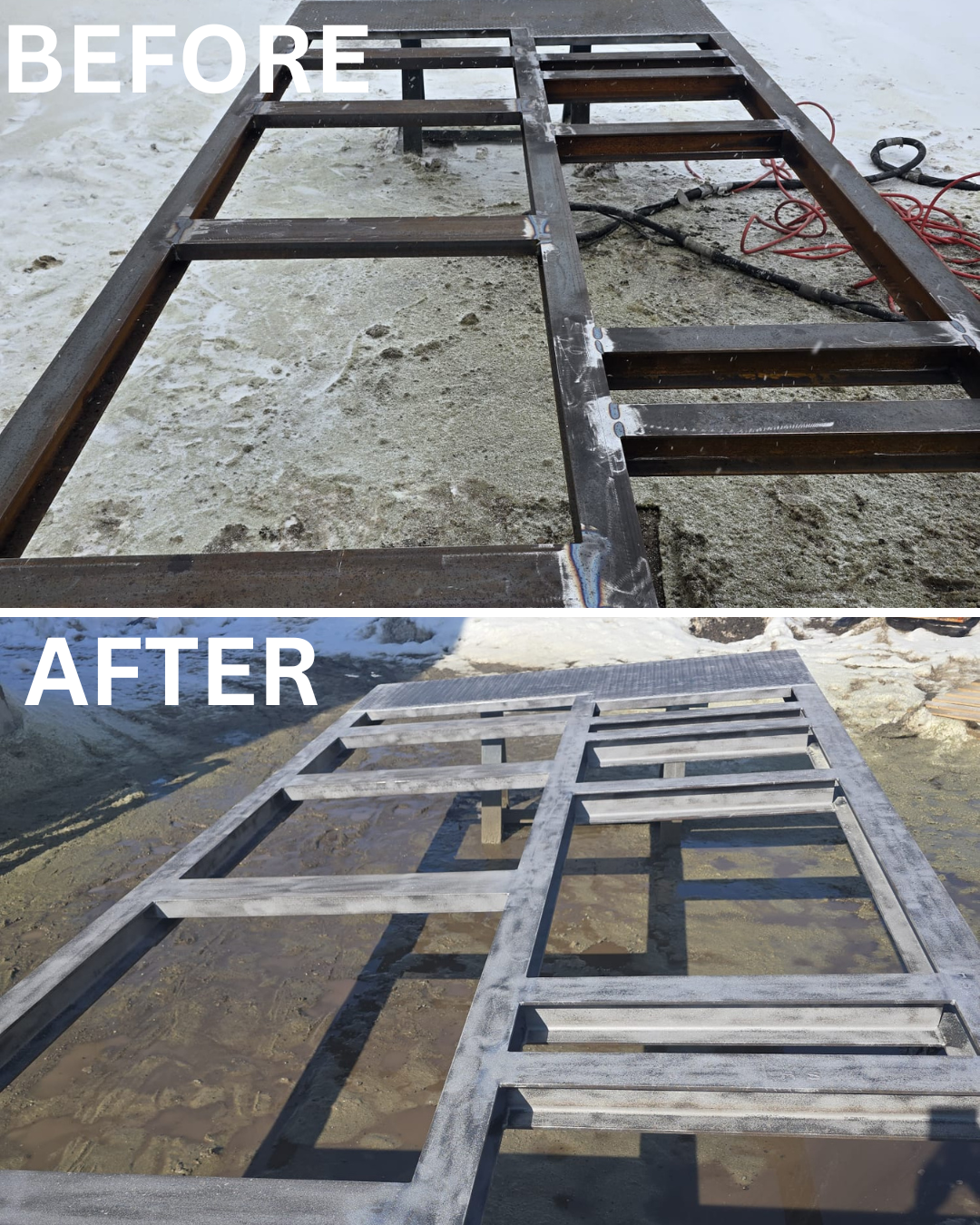 Steel surface preparation by sandblasting