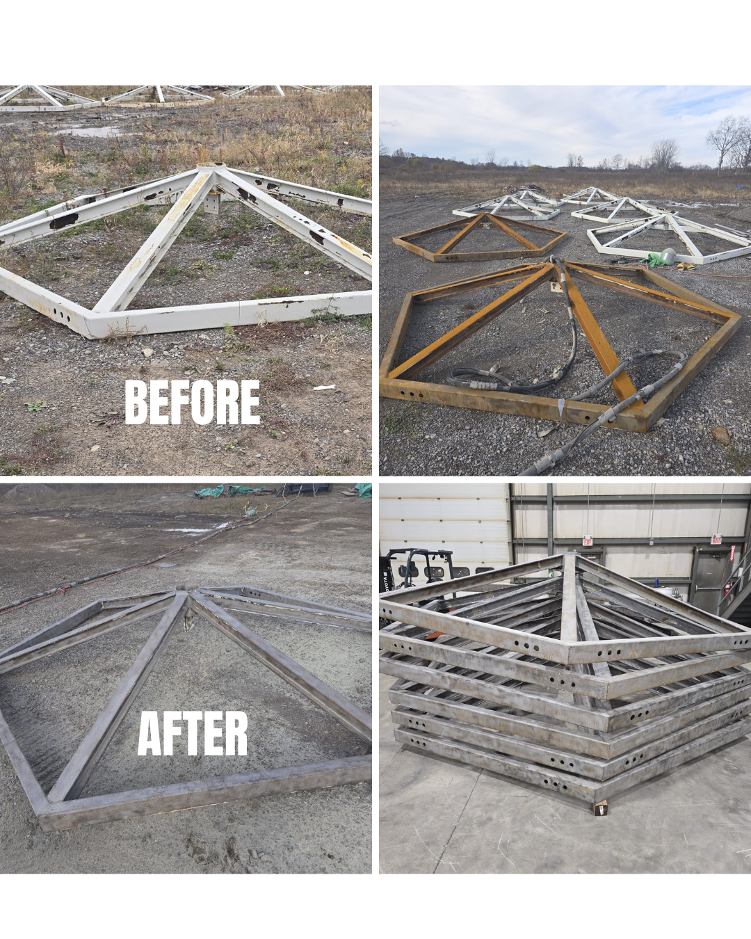 Steel structure before and after surface preparation blasting